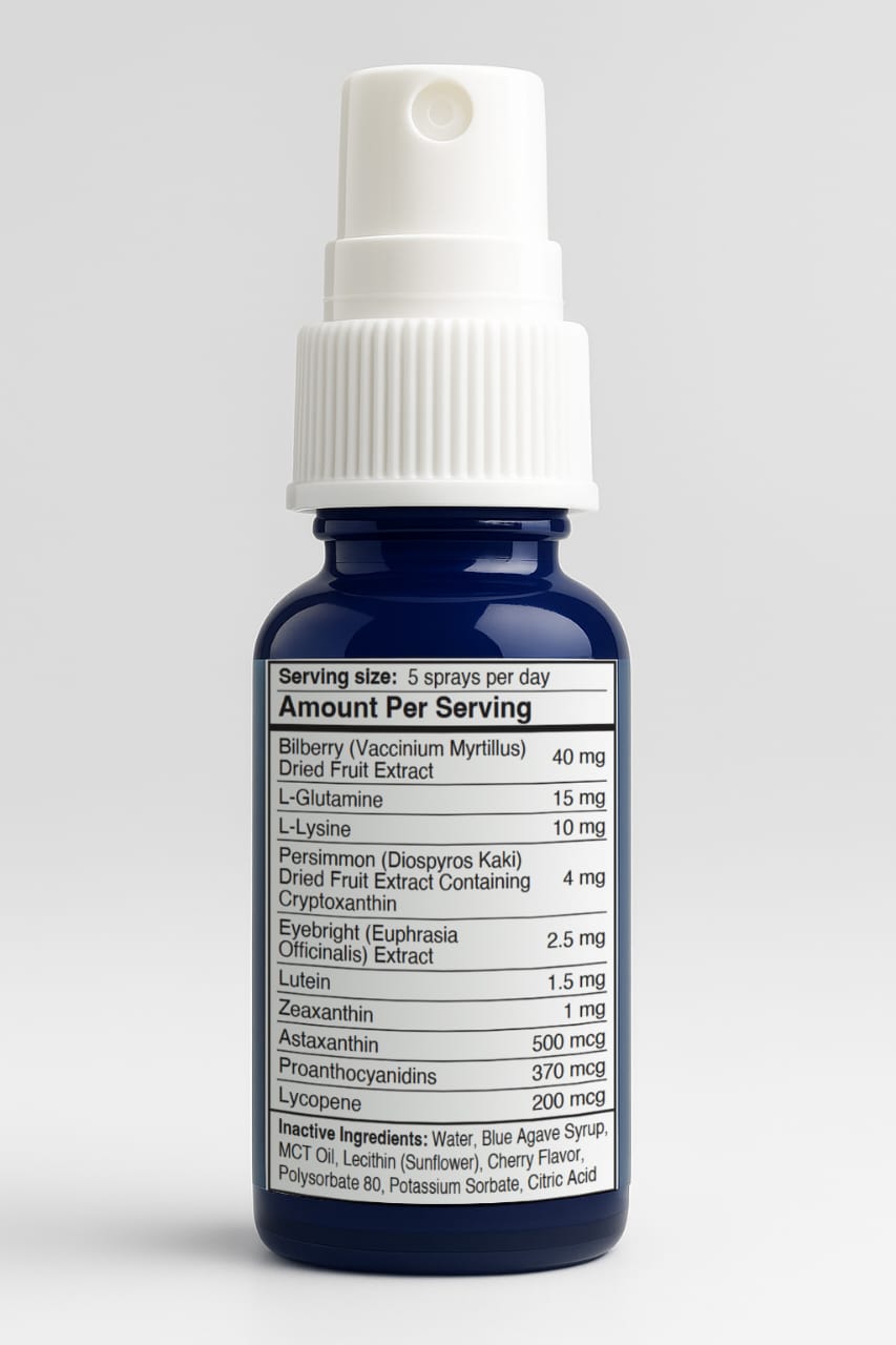 MacuMist Single Bottle showing ingredients in detail.