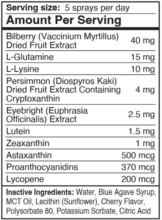 Nutritional label with ingredients and their amounts per serving